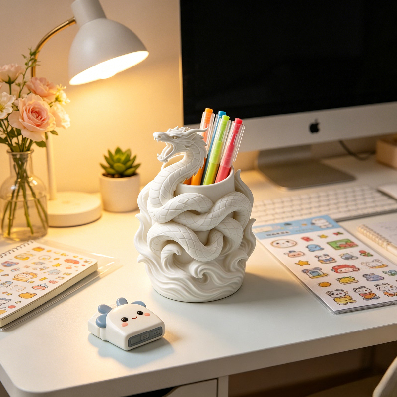 Ideal Stationery & Office Supply - Dragon Relief Pen Holder, Desktop Decor,