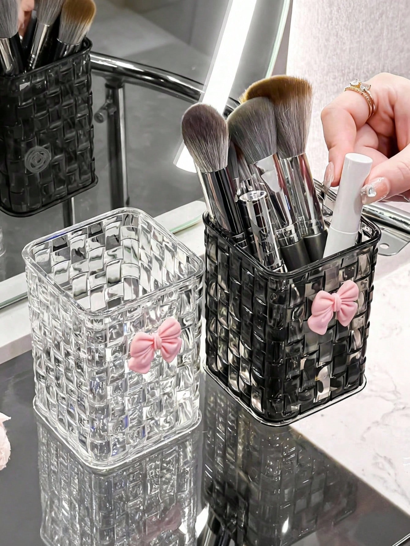 Office Stationery And Supply - 1pc Woven Texture Makeup Brush Holder