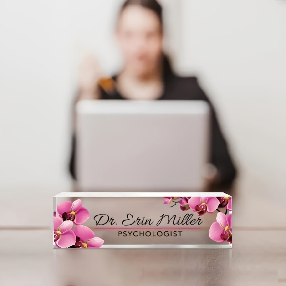 Desk Name Plate - [2D Flat] Pink Floral Custom Acrylic