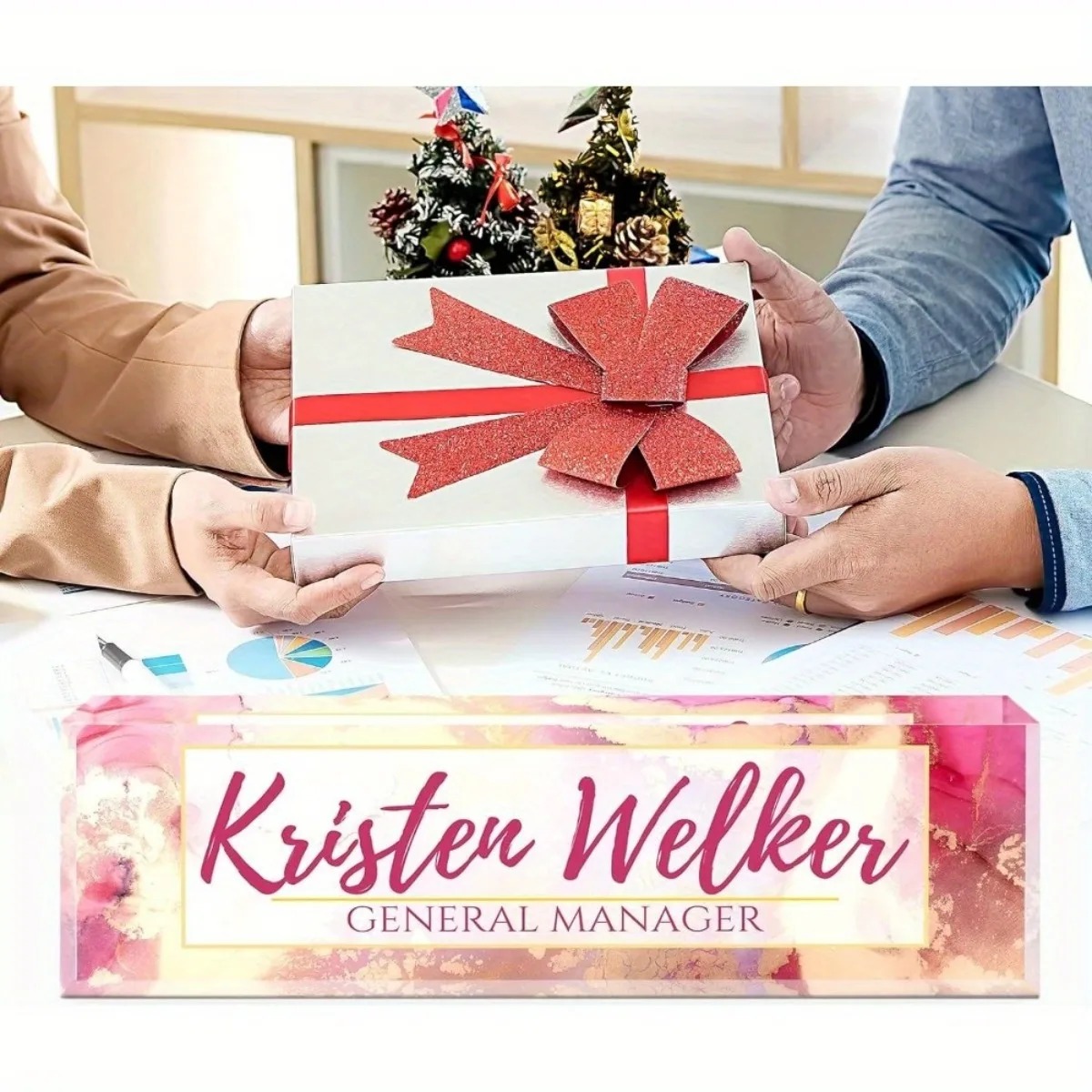Desk Name Plate - Custom 2D Flat Pink Floral Acrylic