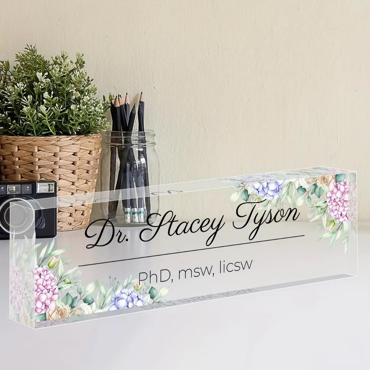 Desk Name Plate - 2D Flat Transparent Acrylic Teacher Desk