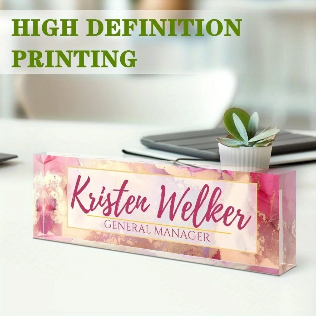 Custom 2D Flat Pink Floral Acr - مراجعة Desk Name Plate وسعره