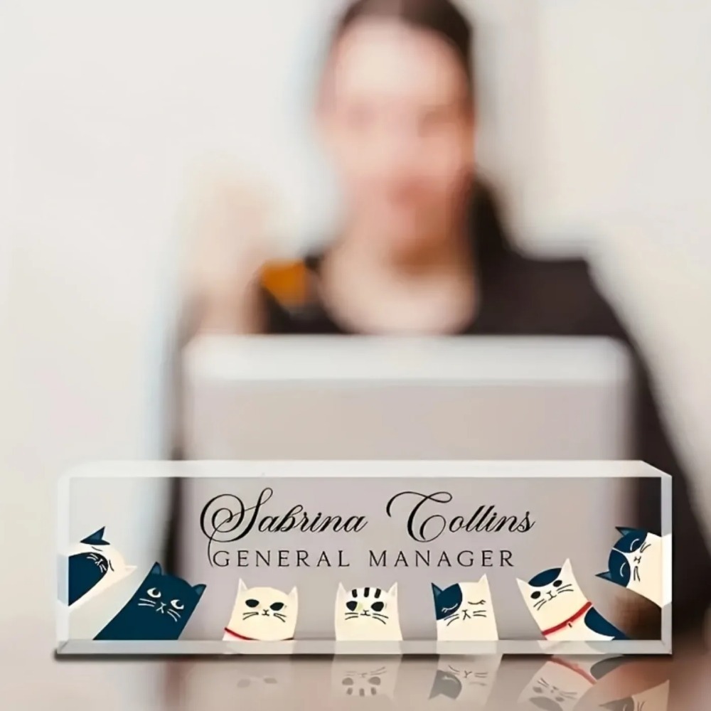 Custom Cat Acrylic Desk Namepl - مراجعة Desk Name Plate وسعره
